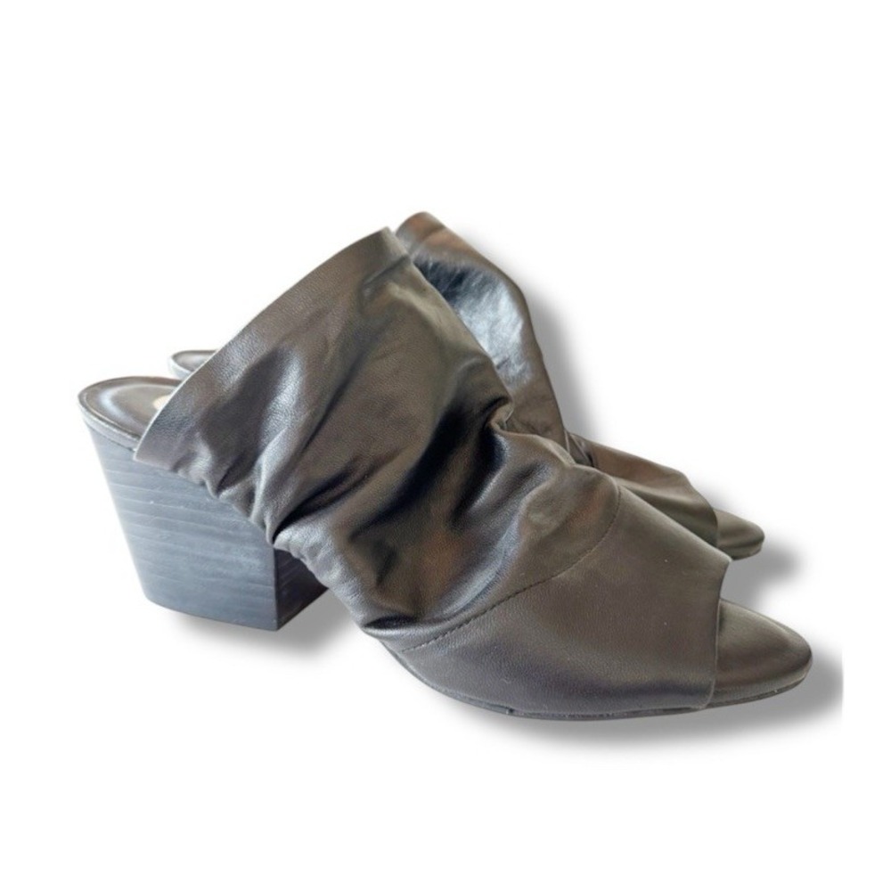 Golo Shoes Women's Landon Open Toe Mule Black Napa Leather Block Heel Size 10